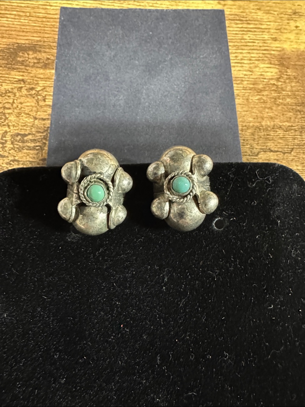Silver Made in Mexico Turquoise Accent Clip-On Earrings - Green Stone